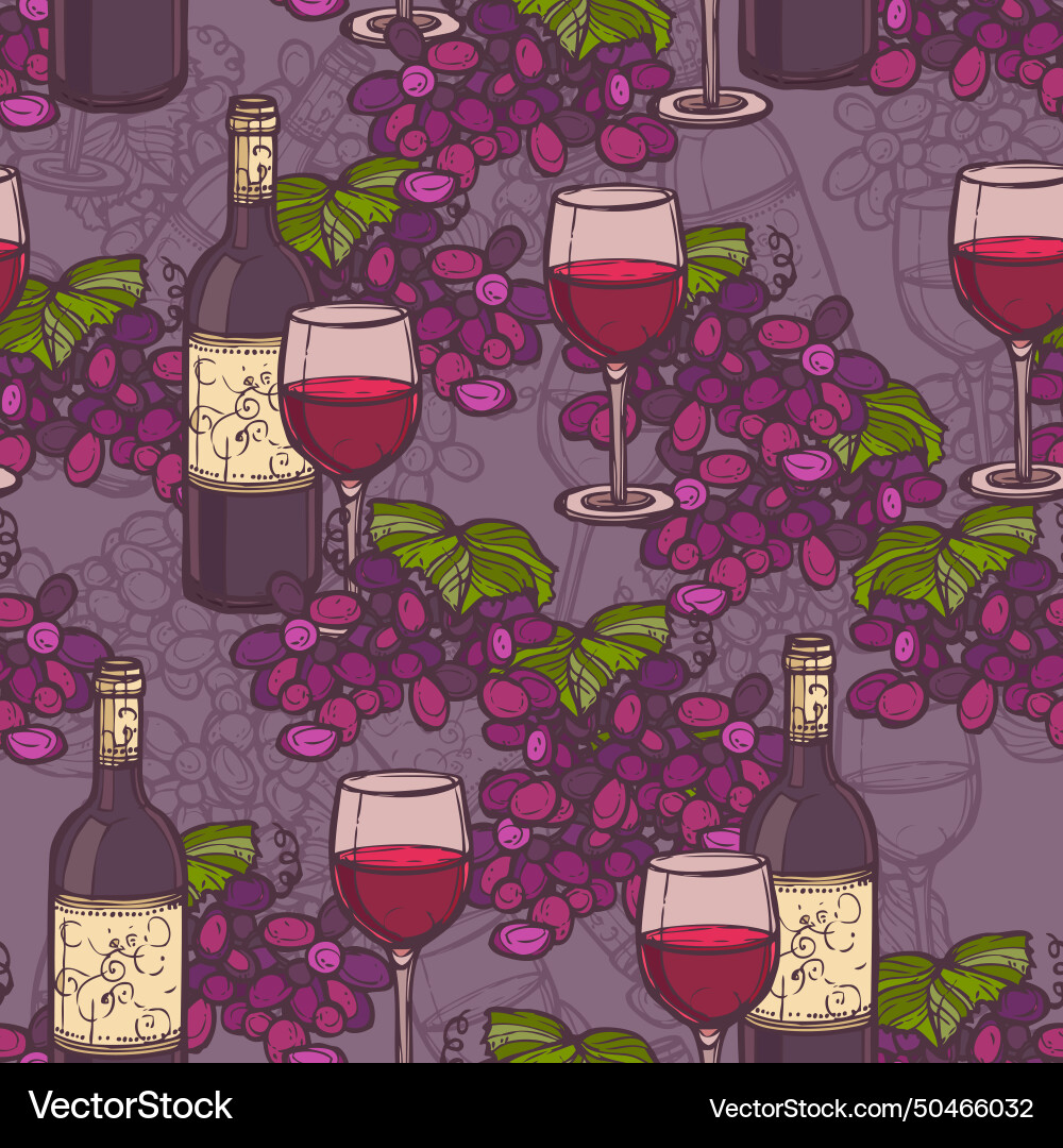 Wine sketch seamless pattern Vector Image