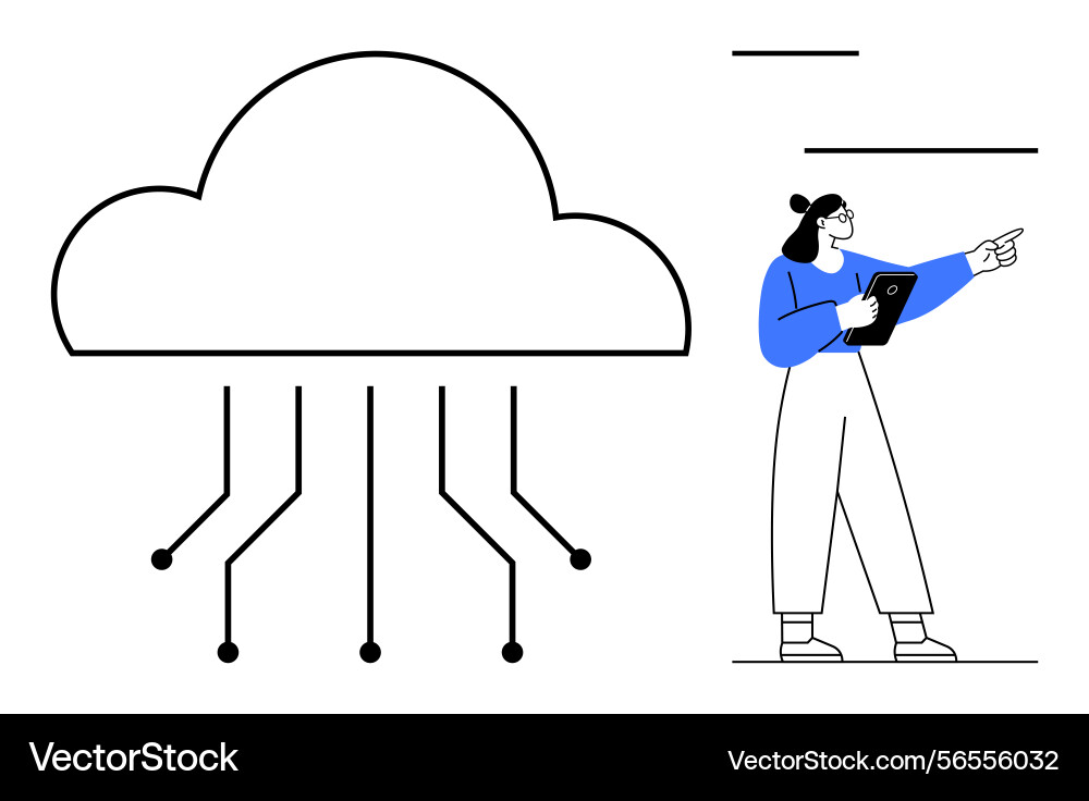 Woman explaining cloud computing concept Woman explaining cloud computing concept Vector Image