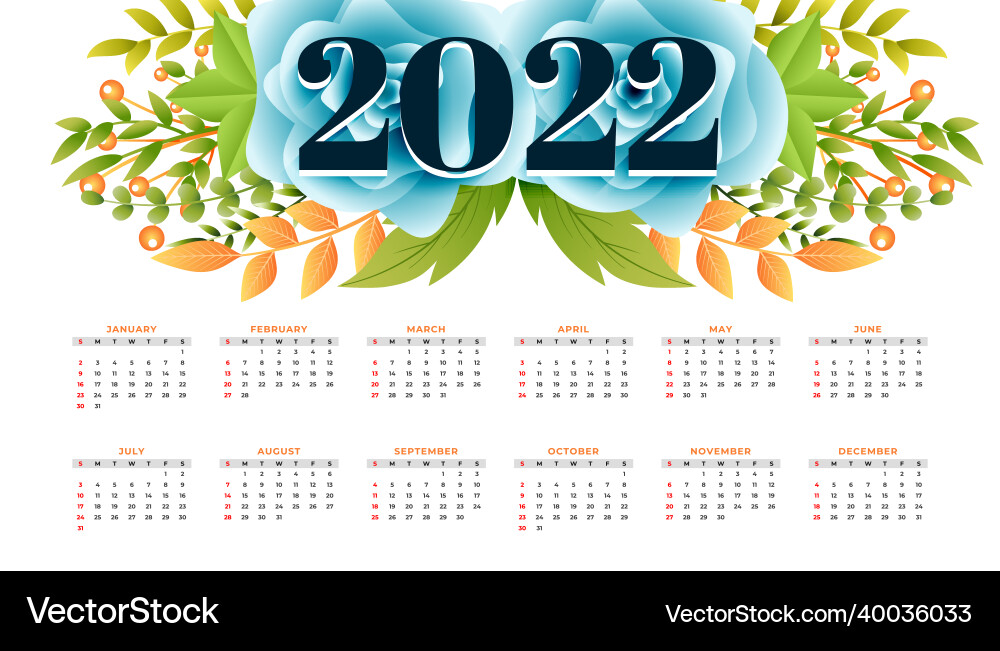 2022 stylish flower new year calendar design Vector Image