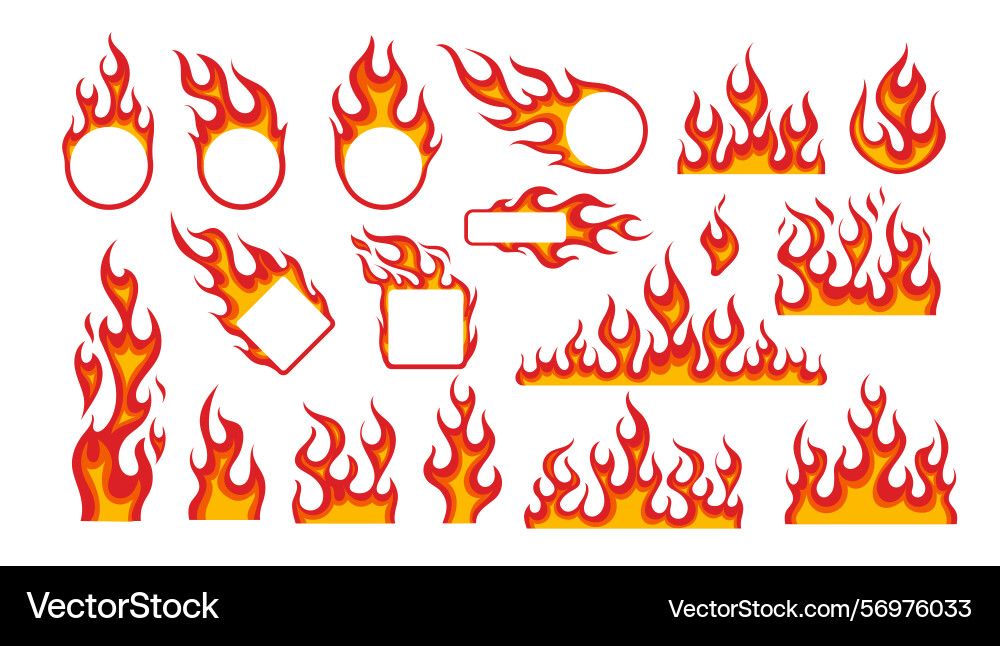 Fire flame frame flaming border stickers cartoon Fire flame frame flaming border stickers cartoon vector image