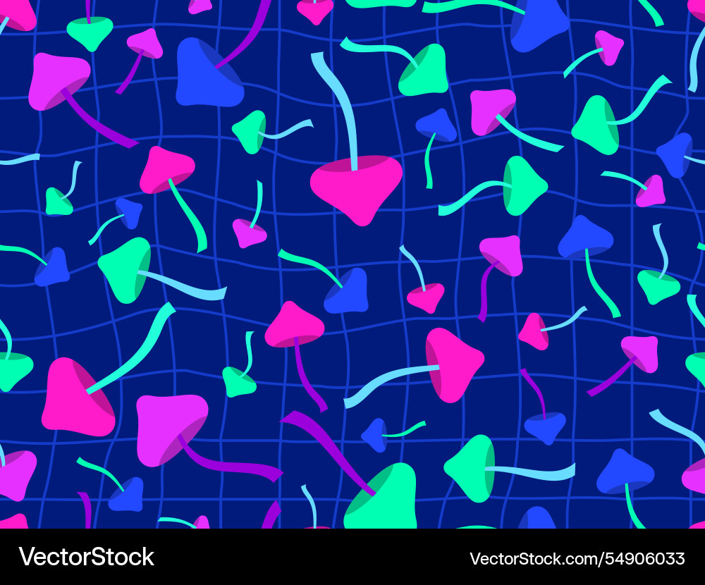 Seamless pattern with mushrooms on a wavy grid Seamless pattern with mushrooms on a wavy grid vector image