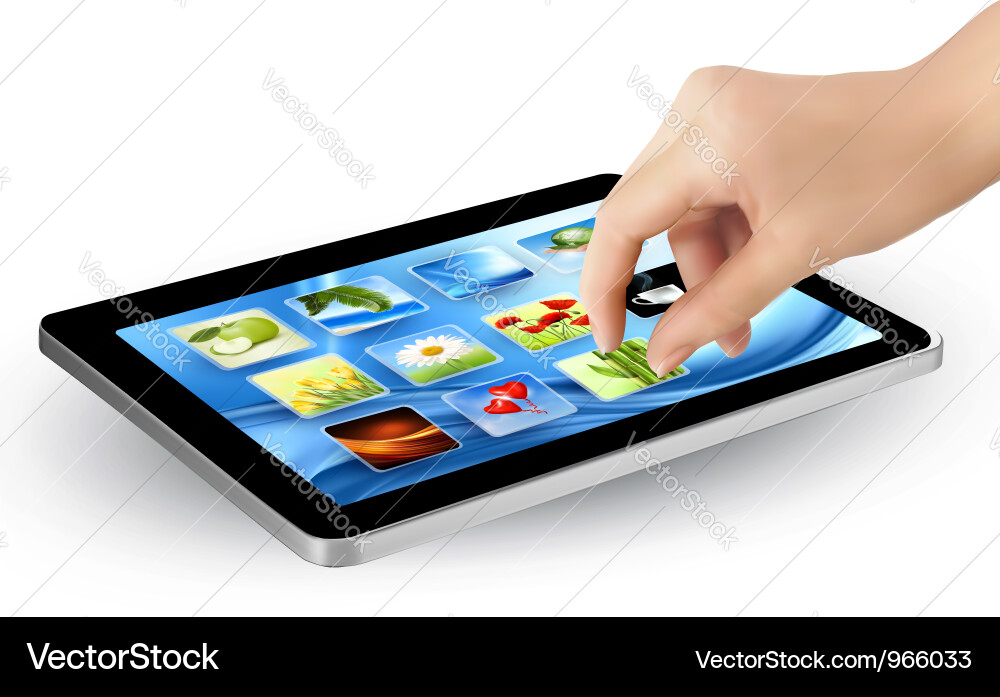 Tablet with Hand on Touchscreen Vector Image
