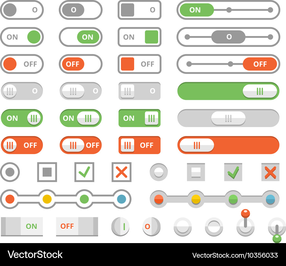 Toggle Switches - On and Off Elements vector image