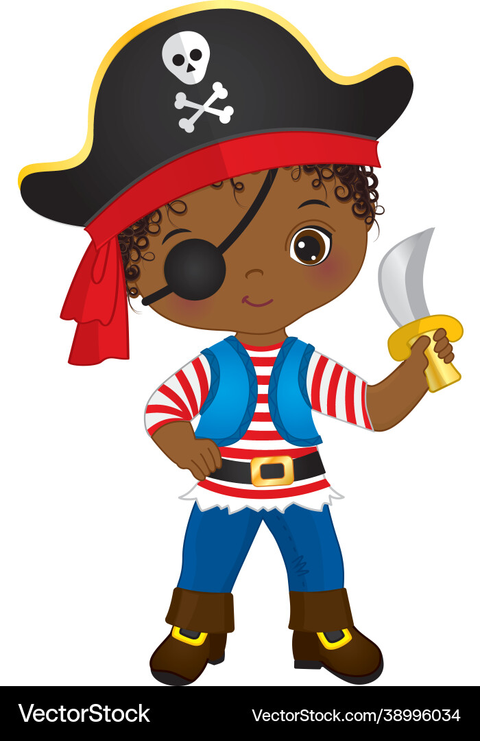 Black pirate wearing eye patch and hat with skull Black pirate wearing eye patch and hat with skull vector image
