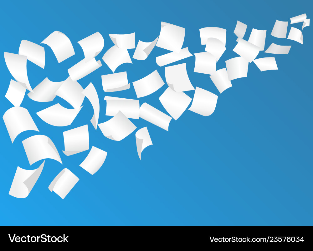 Falling Paper Sheets in Blue Sky Royalty Free Vector Image