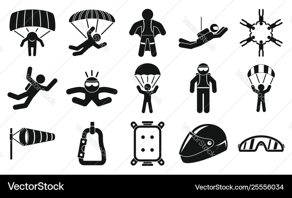 Skydivers icons set simple style Skydivers icons set simple style vector image