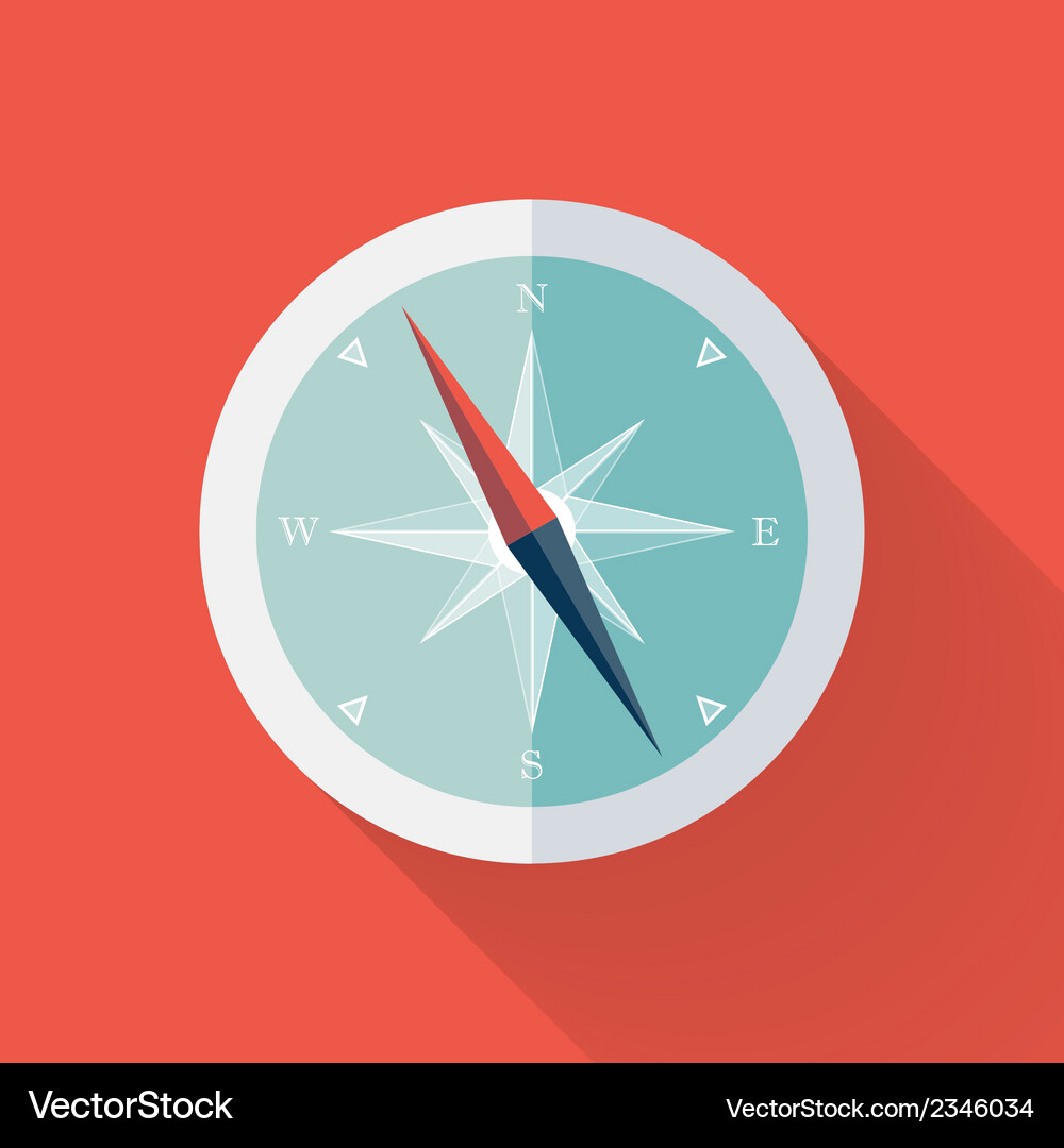 White Compass Icon on Red Background Vector Image