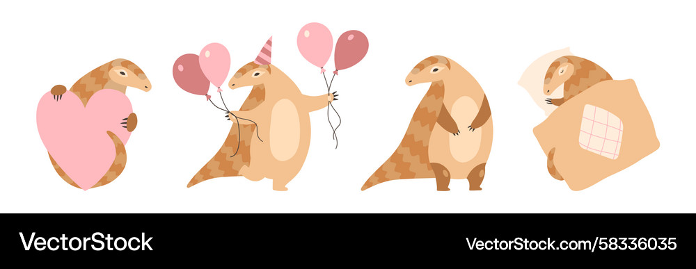Cute armadillo character with shell in different Vector Image