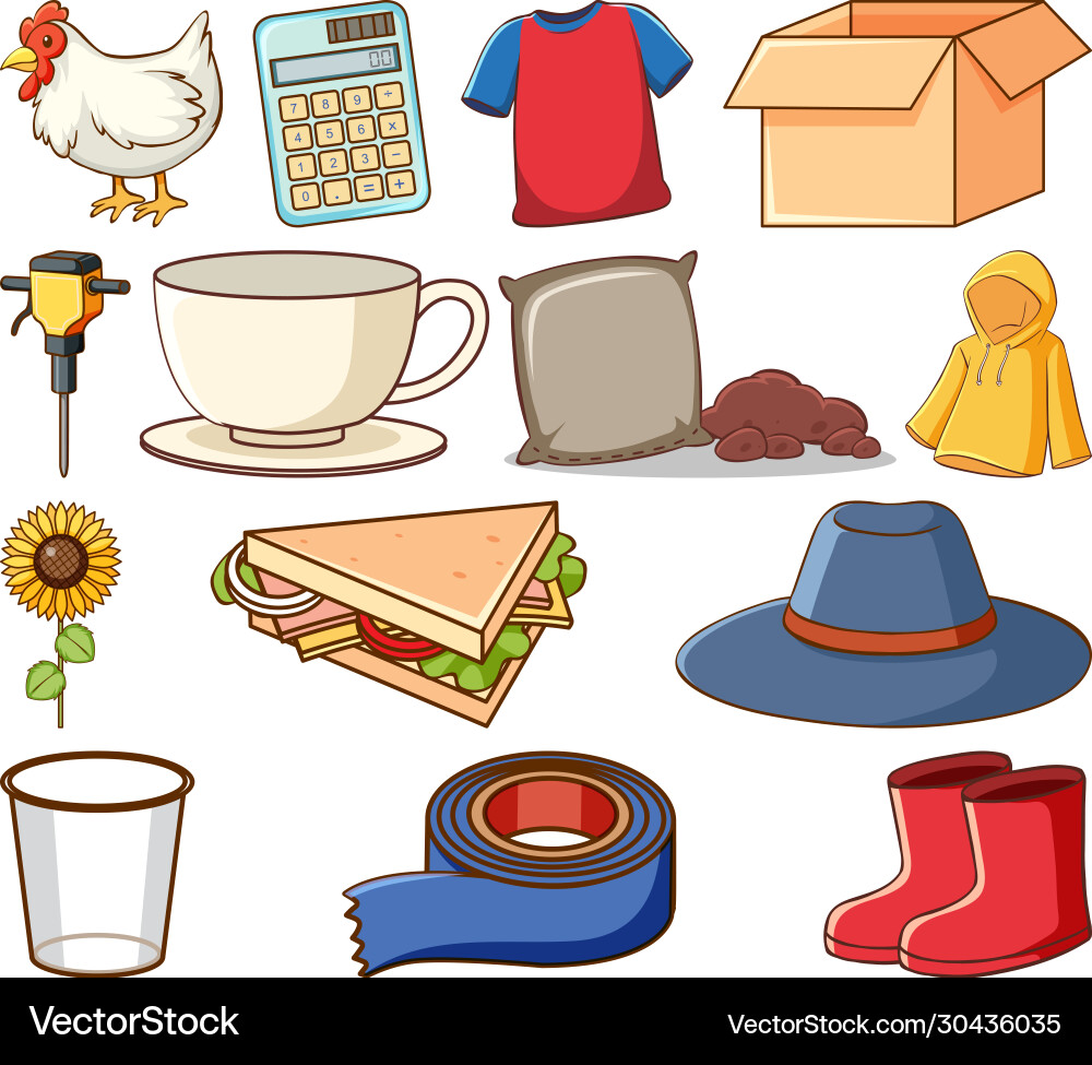Large set different animals and other objects Large set different animals and other objects vector image