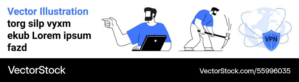 Man pointing working on laptop using tools Man pointing working on laptop using tools Vector Image