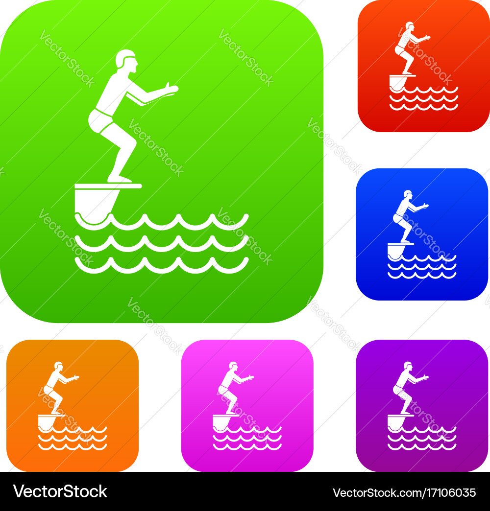 Man standing on springboard set collection Vector Image