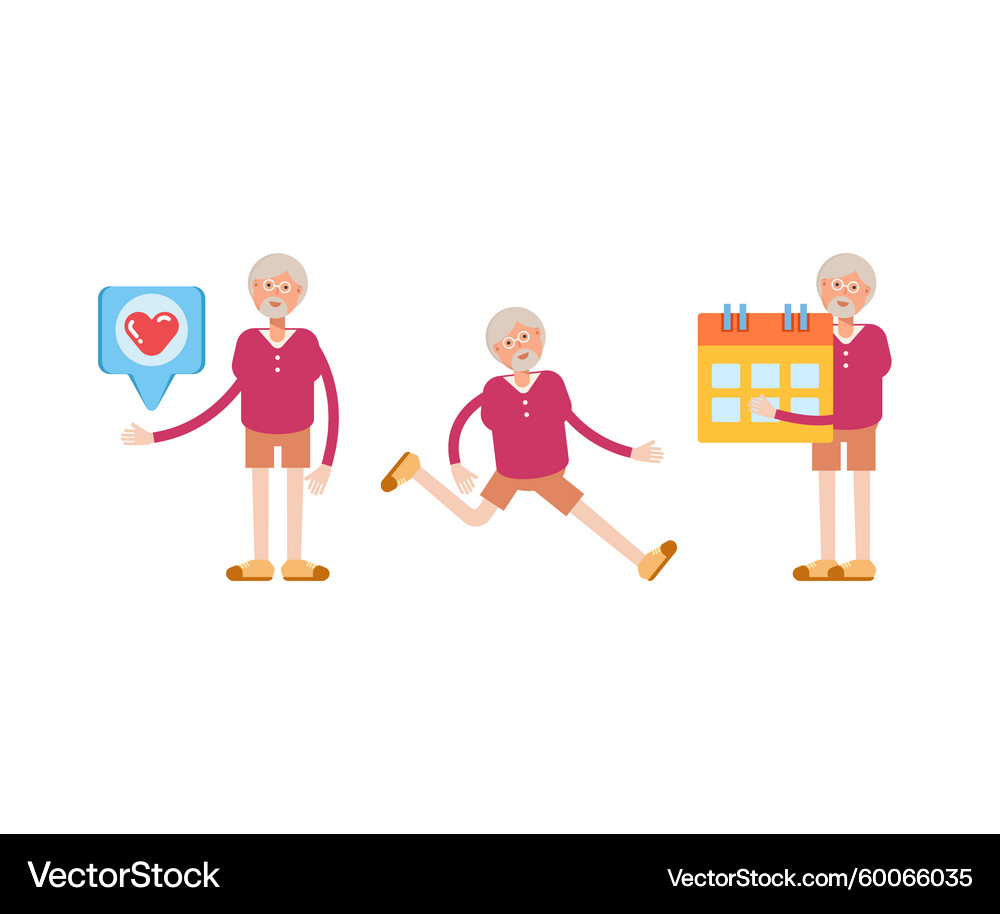 Old Men Character Set - Diverse Poses Royalty Free Vector