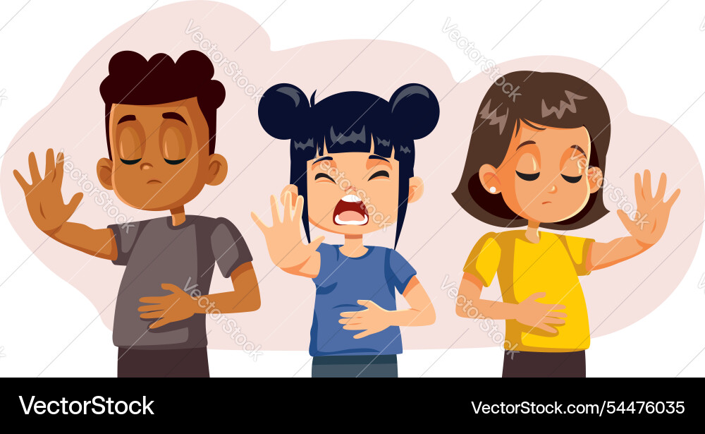 Traurige Kinder leiden an einem Bauch ache Cartoon Traurige Kinder leiden an einem Bauch ache Cartoon vektorbild