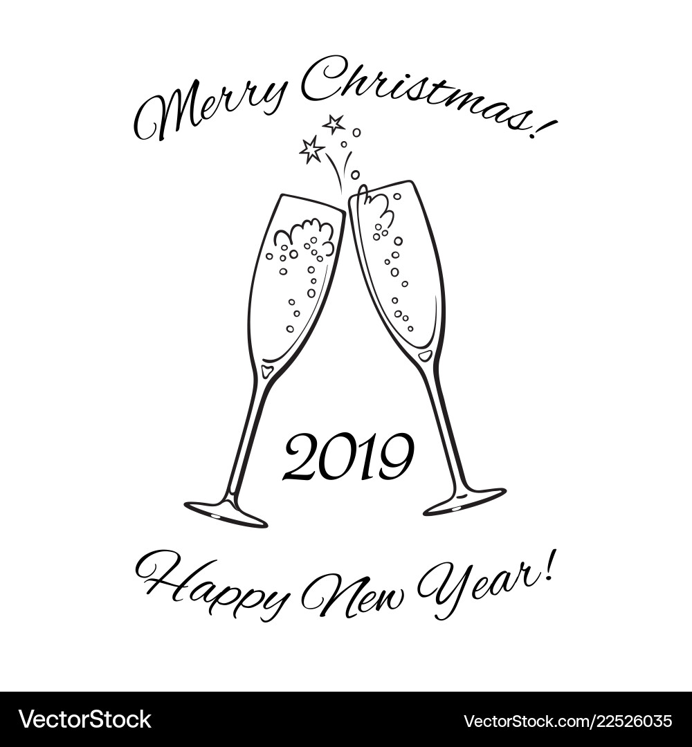 Two glasses of champagne 2019 merry christmas Two glasses of champagne 2019 merry christmas vector image
