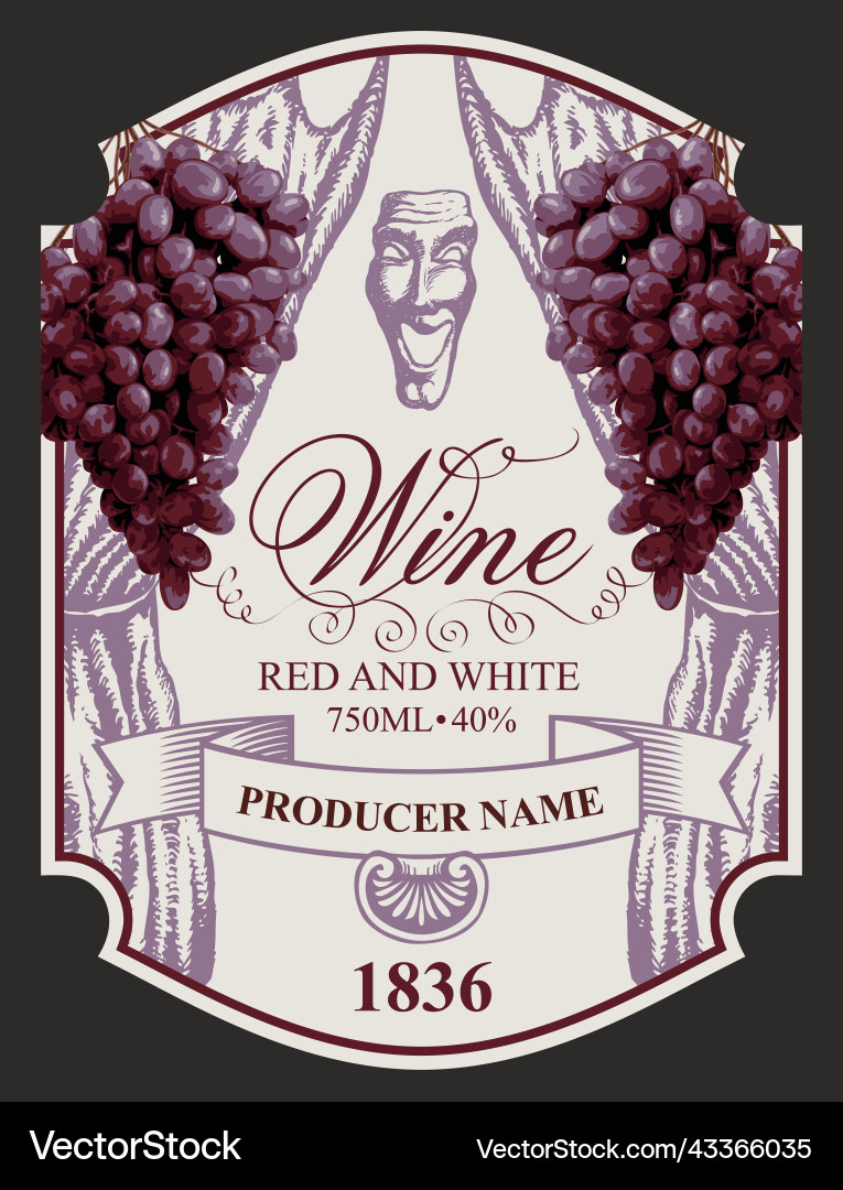 Wine label in retro style with bunches of grape Wine label in retro style with bunches of grape vector image