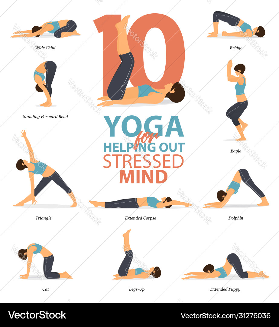 10 Yoga Poses for Stress Relief Vector Image