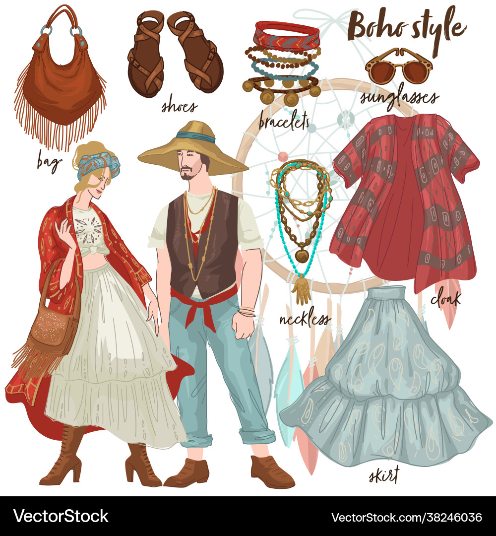 Bohemian fashion and style for males females vector image