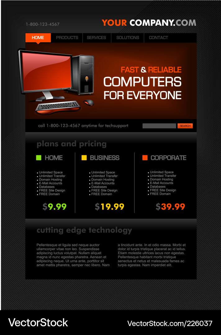 Computer shop web page template Royalty Free Vector Image