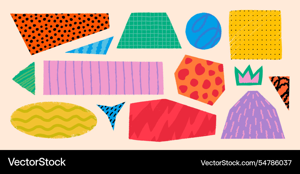 Simple shapes with various patterns in rough Simple shapes with various patterns in rough vector image