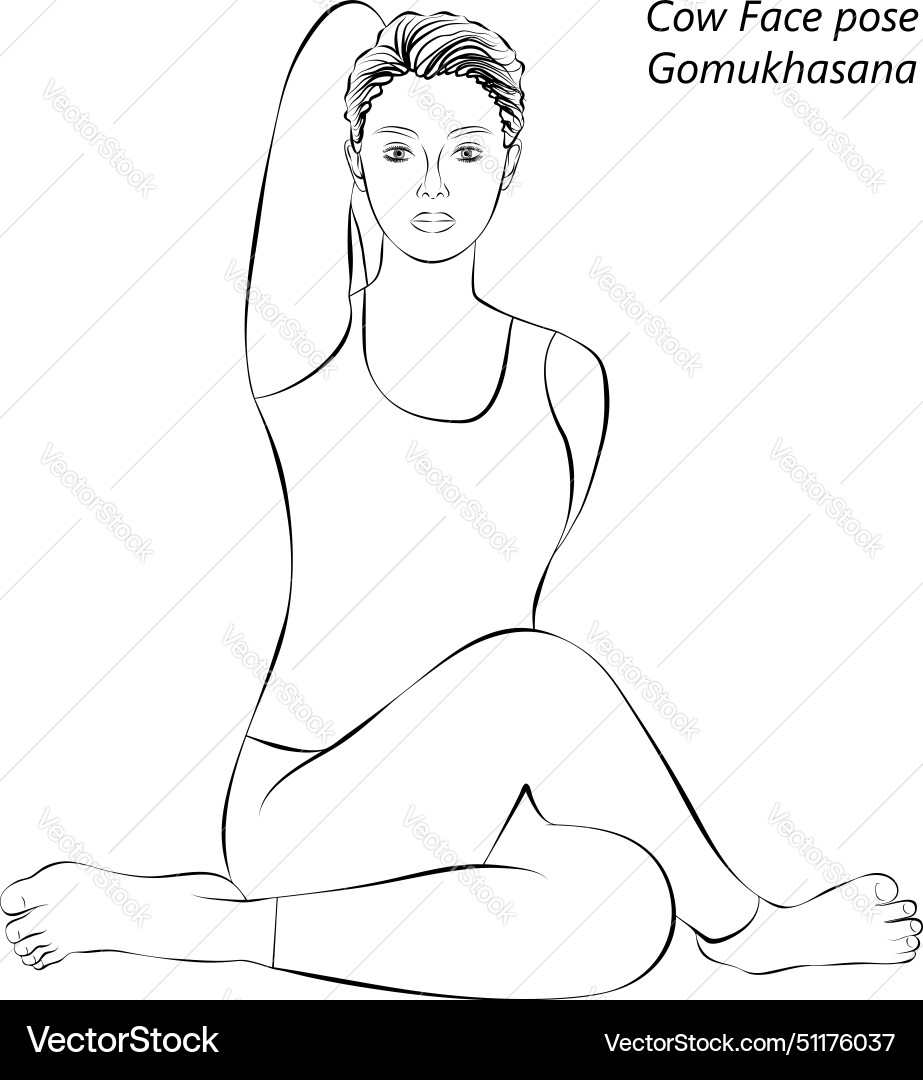 Skizze von gomukhasana Yoga Pose Skizze von gomukhasana Yoga Pose vektorbild