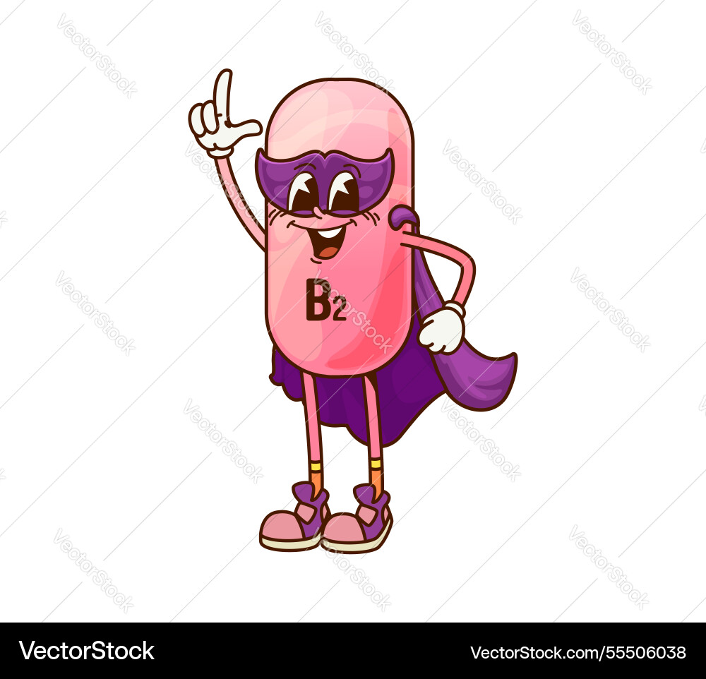 Cartoon groovy vitamin b2 superhero character Vector Image