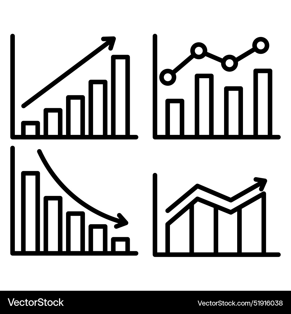 Graph chart icon set data visualization vector image
