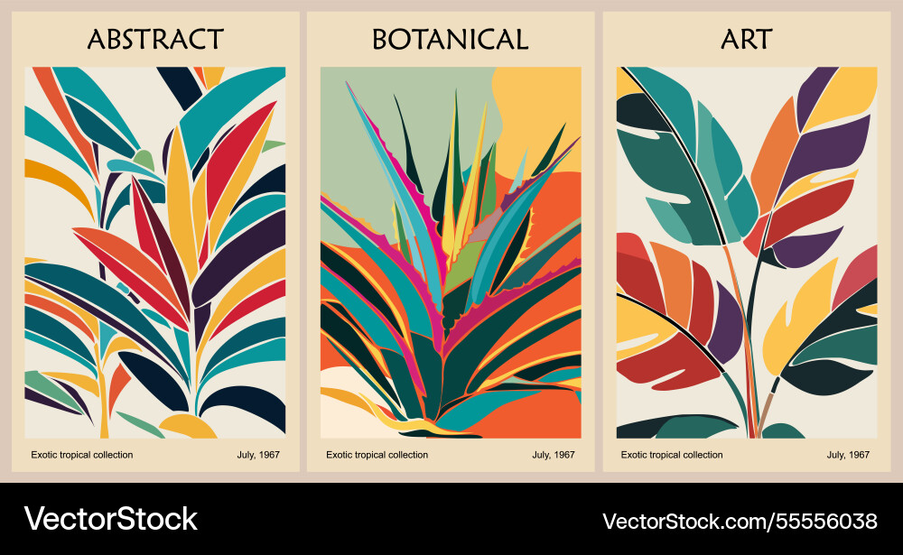 Set of retro abstract botanical art posters Set of retro abstract botanical art posters vector image