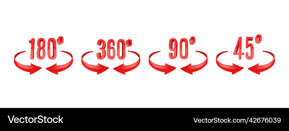 3d curve arrows and rotation angle degrees sing vector image