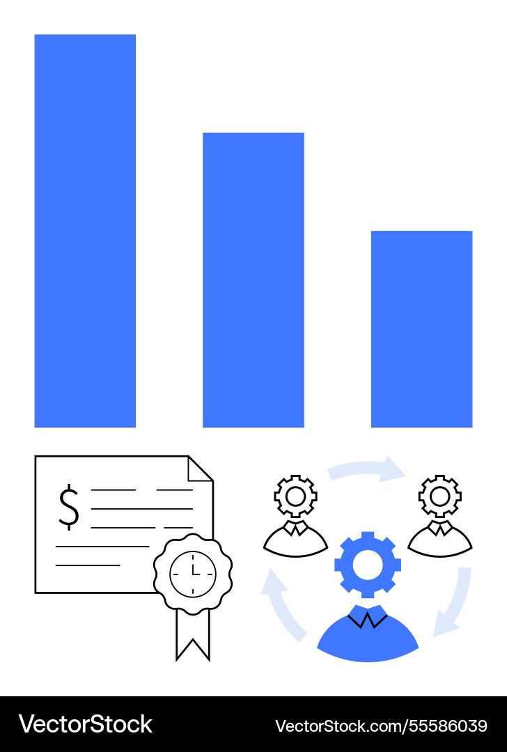 Business bar graph with certificate and teamwork Business bar graph with certificate and teamwork vector image