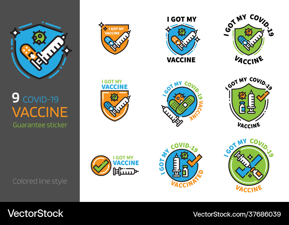 Covid19-19 vaccination sign colored line style Covid19-19 vaccination sign colored line style vector image
