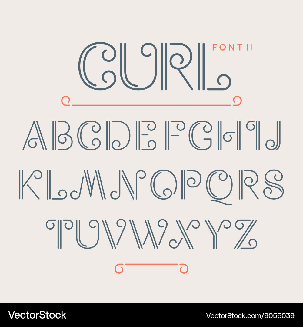 Elegant Curl Alphabet Font vector image