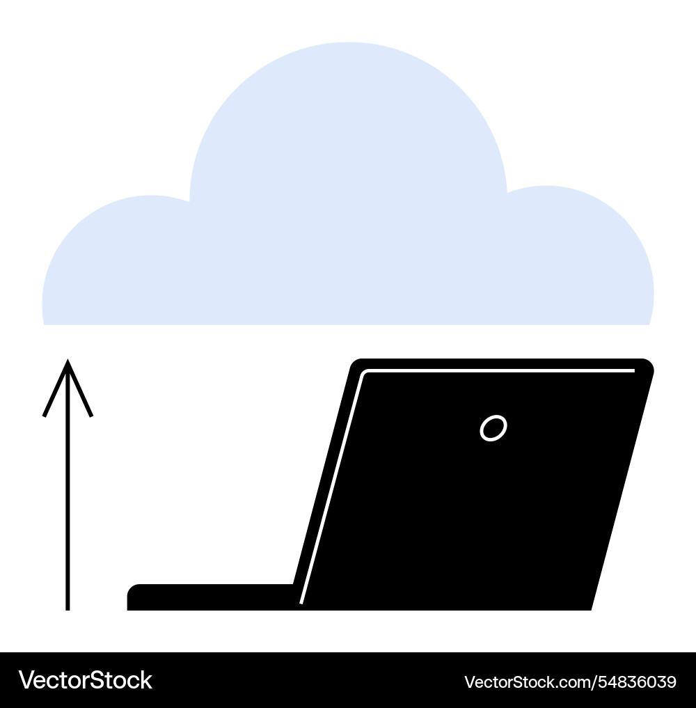Laptop uploading data to the cloud - simplified Laptop uploading data to the cloud - simplified vector image