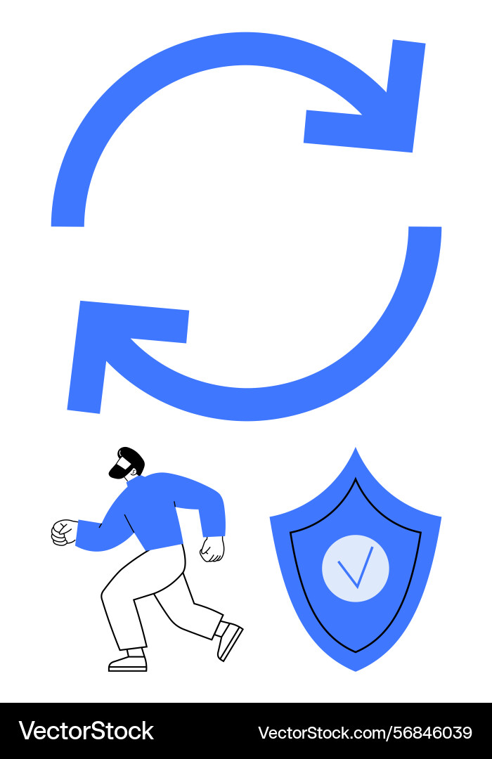 Man running with shield and circular arrows vector image