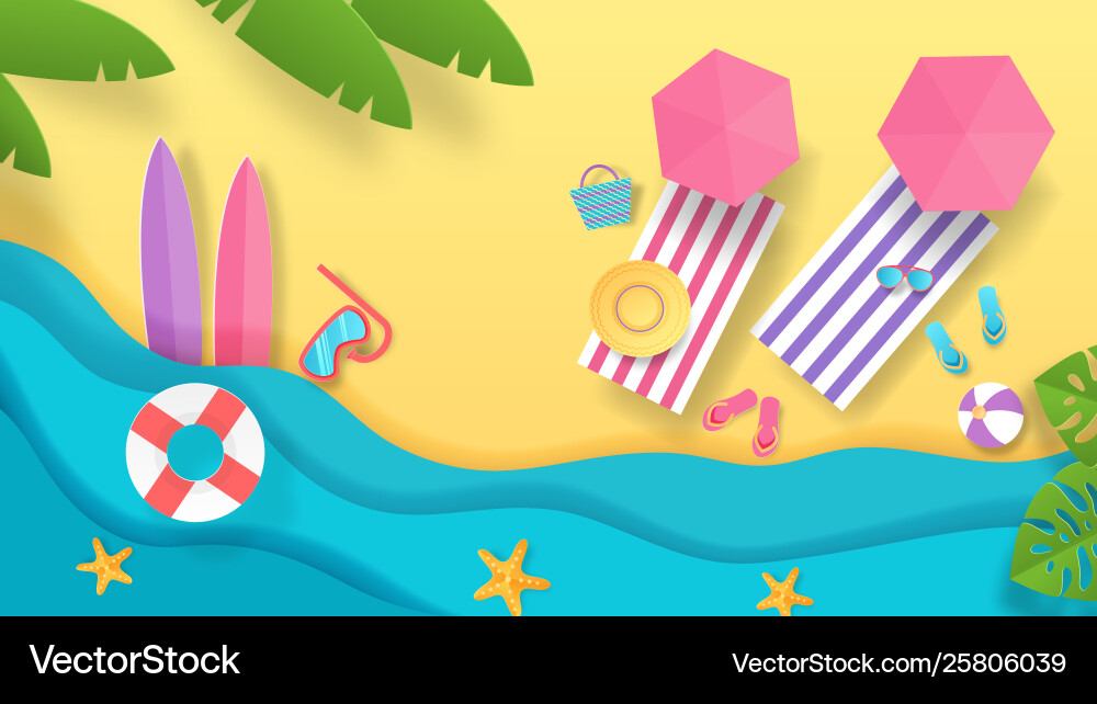 Paper cut summer beach vacation background Paper cut summer beach vacation background vector image