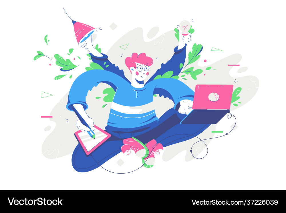 Young smiling man multitasking using modern device Vector Image