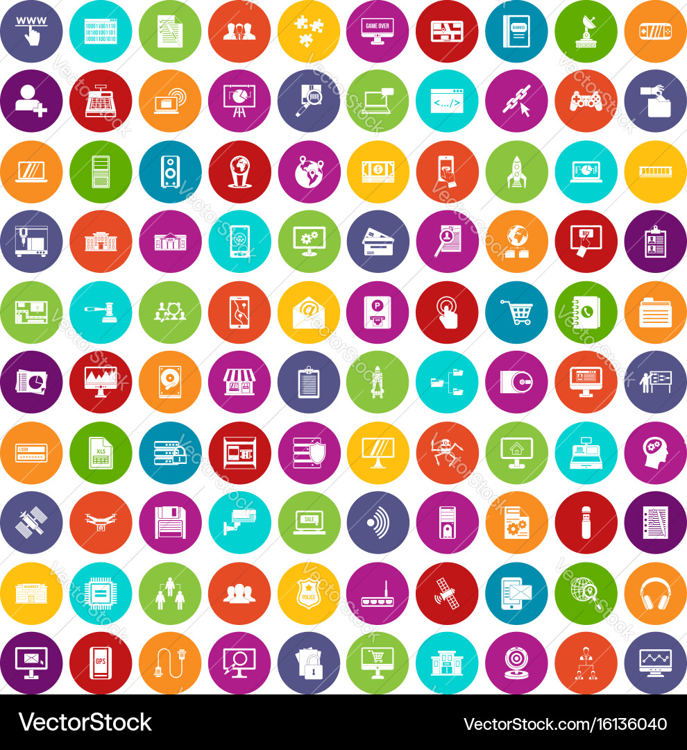 100 database icons set color vector image