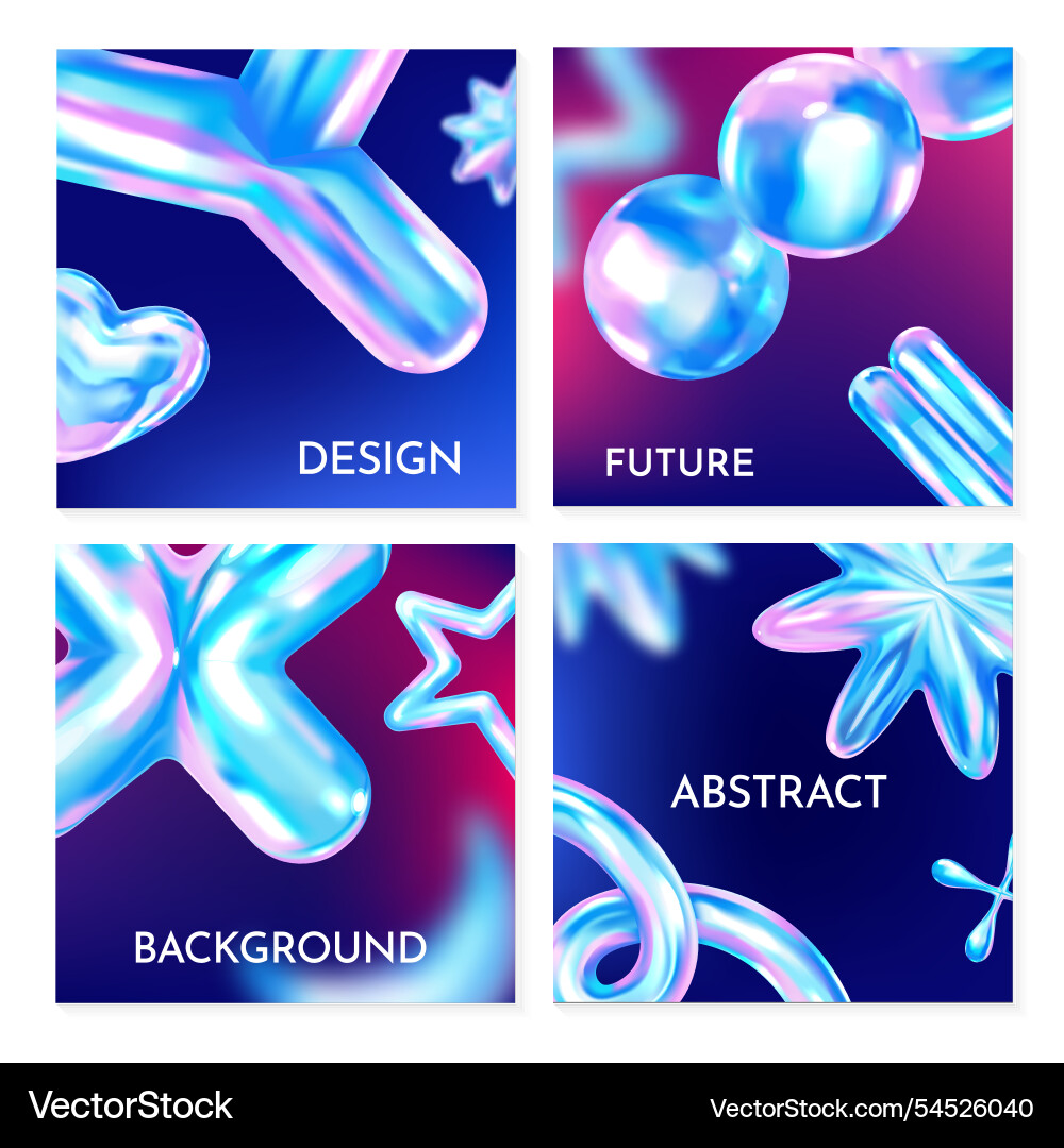 Abstract 3d iridescent shapes on gradient Abstract 3d iridescent shapes on gradient vector image