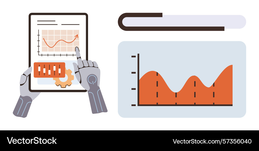 Robotic hands analyzing business data charts Vector Image
