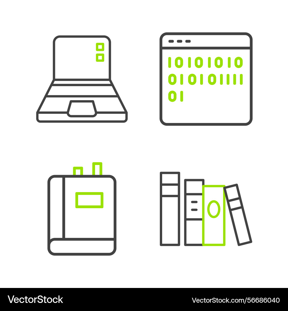 Set line book binary code and laptop icon vector image