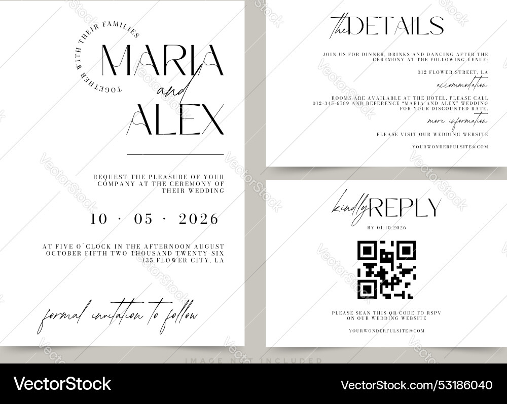 Wedding Invitation Set with QR Code Vector Image