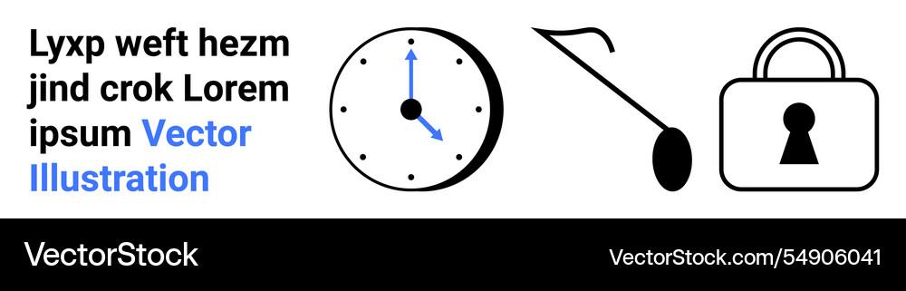 Abstract elements including clock key and lock Vector Image