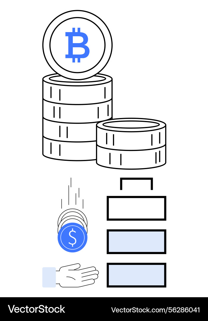 Digital currency stacking with bitcoin coins vector image