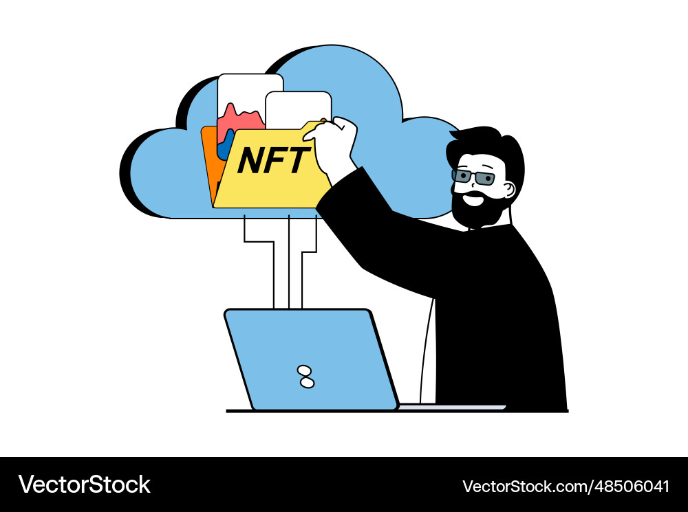 Nft token concept with people scene in flat web vector image