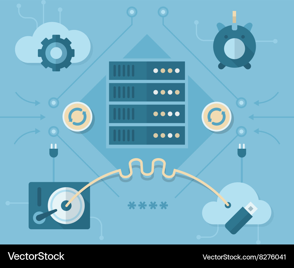Online backup and storing solutions vector image