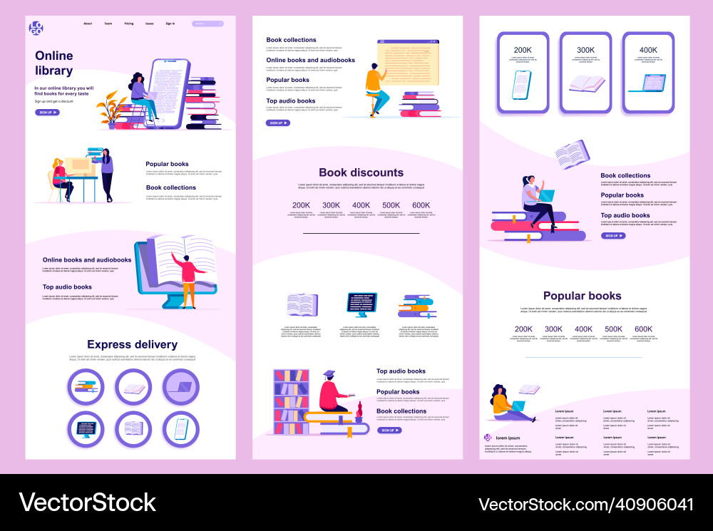 Online library flat landing page Vector Image