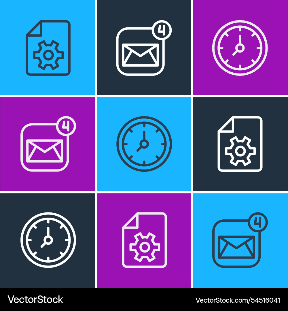 Set line document settings clock and envelope icon Set line document settings clock and envelope icon vector image