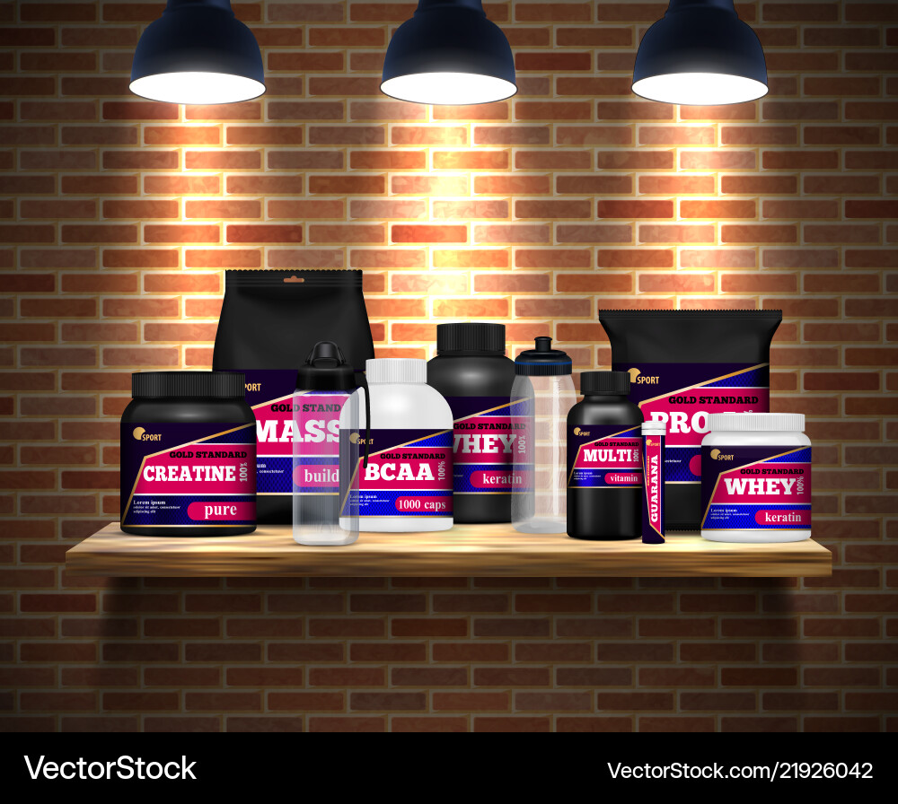 Sport nutrition packages realistic Sport nutrition packages realistic vector image