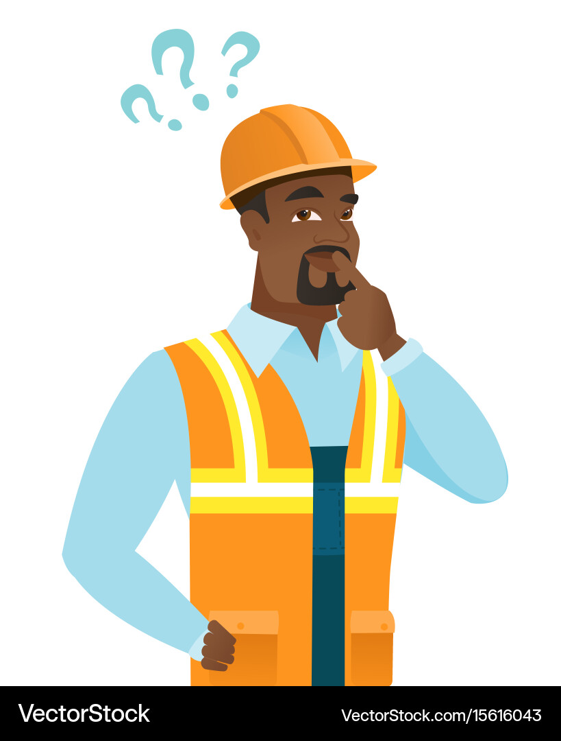 African Builder with Question Marks Vector Image