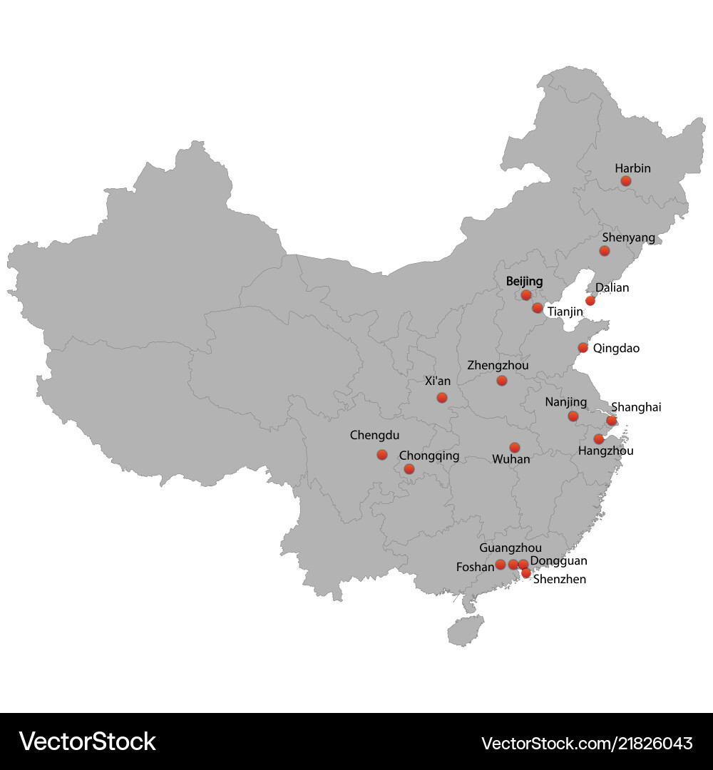 Detailed China Map with Cities – Royalty-Free Vector | VectorStock, image size:1000x1080