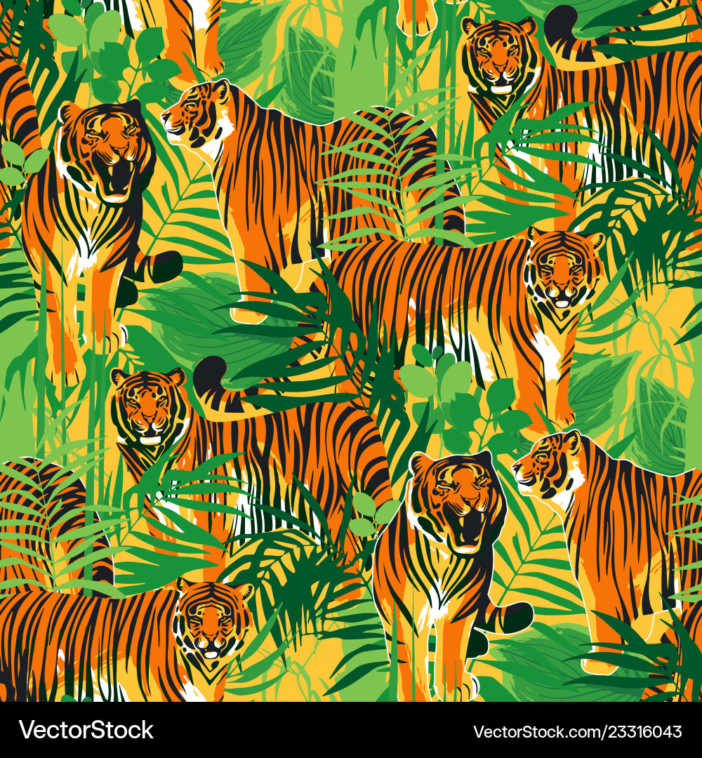 Graphic seamless patterns of tigers in different Graphic seamless patterns of tigers in different vector image